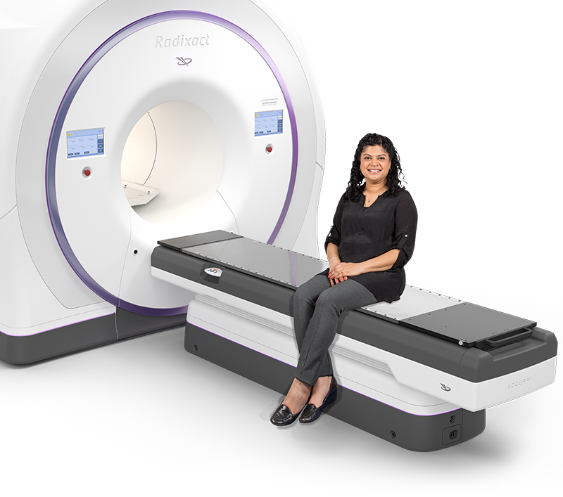 Patient in need of breast Intensity-modulated radiation therapy (IMRT) with the Radixact System and Tolmohelican Treatment Delivery